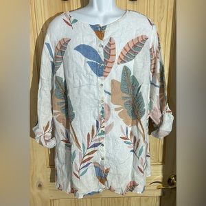 Plus size 3X Cynthia Rowley 100%Linen button up shirt with roll sleeves